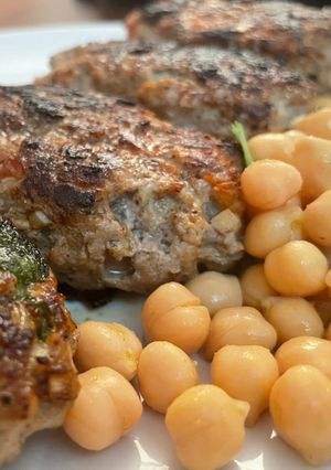 A picture of Kofta-esque Lamb Kebab Burgers with Chickpeas.
