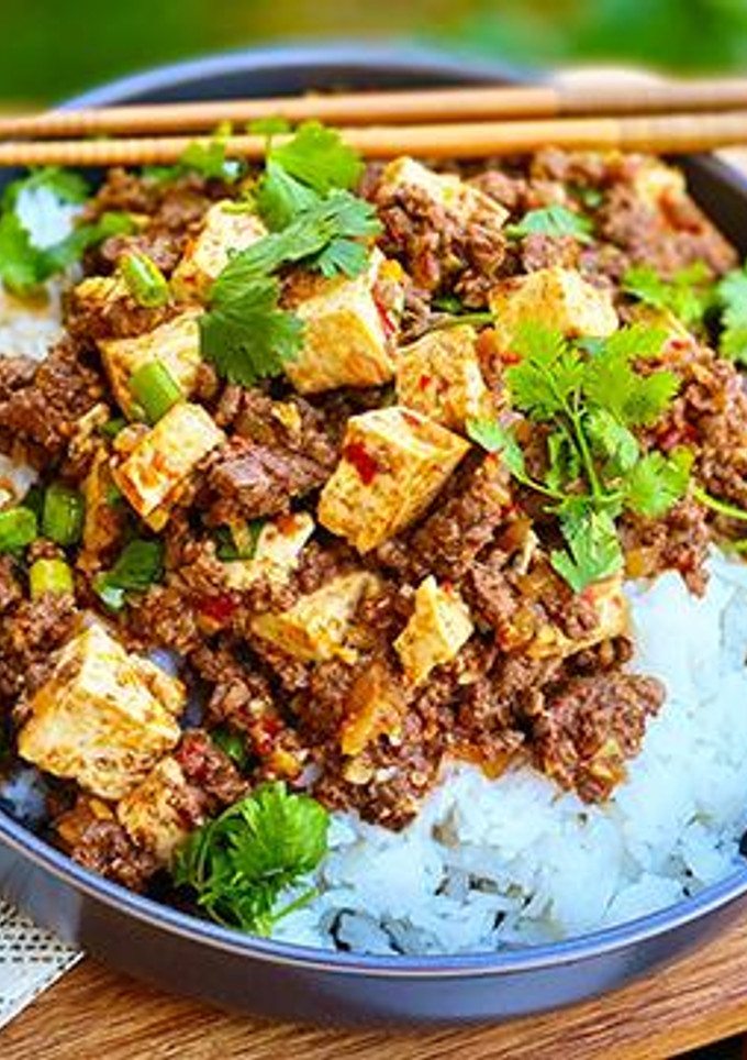 A picture of Mapo Tofu with Wagyu Ground Beef.