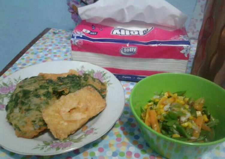 Gorengan bayam+sayur tumis sederhana