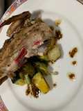 Green herbed grilled chicken with oven roasted vegetables