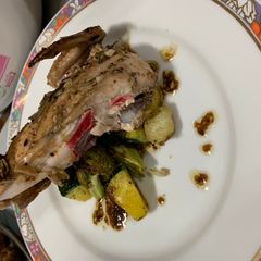 Green herbed grilled chicken with oven roasted vegetables A picture of Green herbed grilled chicken with oven roasted vegetables.