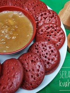 Foto resep Serabi red velvet kuah kinca durian