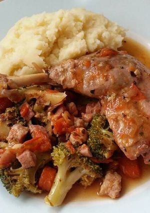 A picture of Vickys Braised Duck Legs with Mixed Vegetables, GF DF EF SF NF.