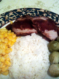 A picture of Pork roast with honey-mustard glaze.