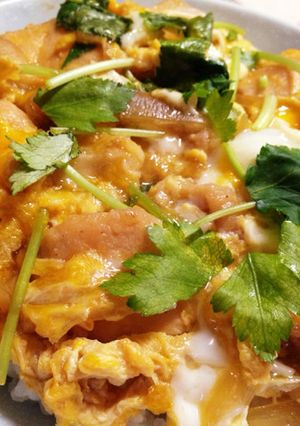 A picture of Easy Oyako Donburi with Chicken Breast and Mentsuyu.