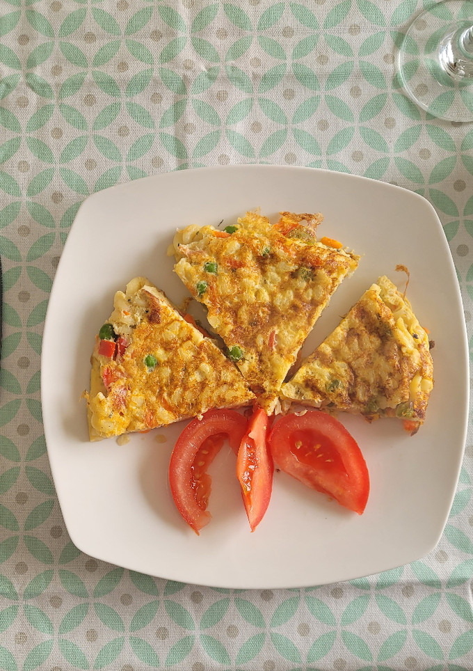 Una foto de Tortilla de espirales con verduras