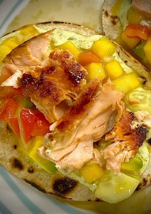 A picture of Tropical Salmon Tacos.