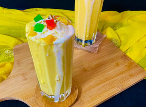 A picture of Mango Mastani | Mango Milkshake.