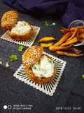 Baked buns filled aloo dip with pumpkin French fries