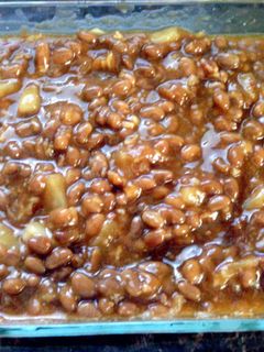 A picture of My Moms Famous Baked Beans.