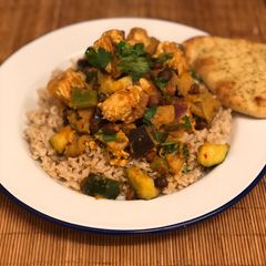 “Snowed in” chicken and aubergine curry ❄️🌶 A picture of “Snowed in” chicken and aubergine curry ❄️🌶.