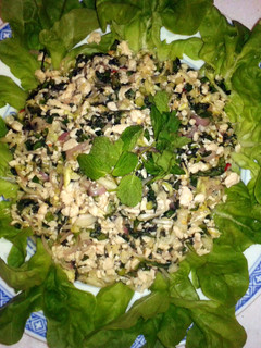 A picture of Chicken Salad with Vegetables (Lab Gai).