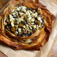 A picture of Mushroom, chestnut and banana squash filo pie.