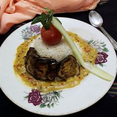 Daal-chawal with baigan bhaaja A picture of Daal-chawal with baigan bhaaja.