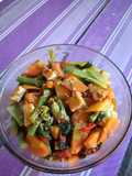 Tumis sawi daging, wortel, buncis dan tahu