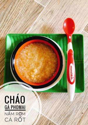 Hình của món Ăn dặm - Cháo gà phô mai nấm rơm cà rốt.