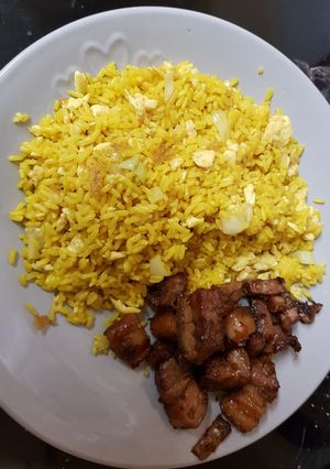 A picture of My Ginger, Garlic,Onion and Egg fried Rice 😁.