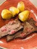 Punta de picana mechada con tocino