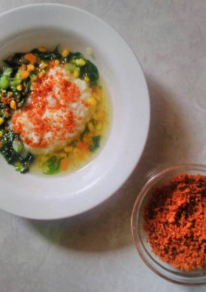 Foto resep Abon patin untuk mpasi 10+ (kali ini disajikan untuk pelengkap sayur bayam)