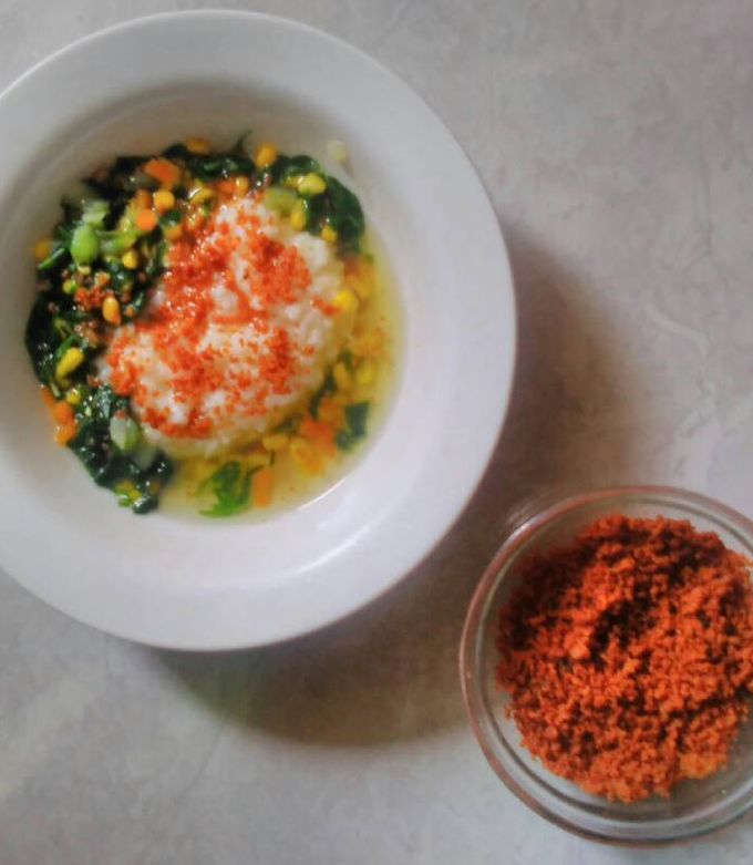 Foto resep Abon patin untuk mpasi 10+ (kali ini disajikan untuk pelengkap sayur bayam)