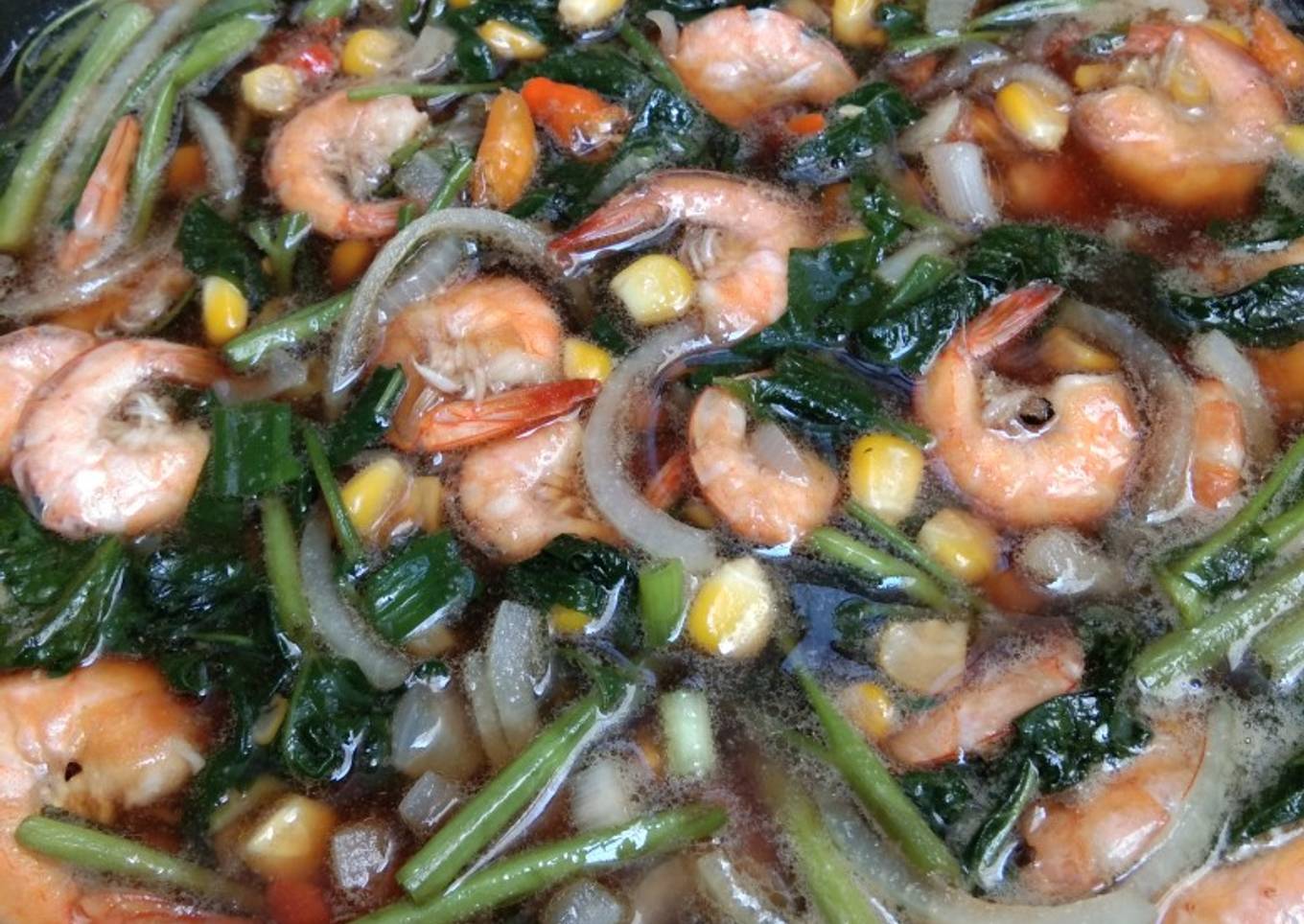 Udang karo bayem lan mrico ireng