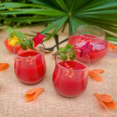 A picture of Tomato Beetroot Basil soup.
