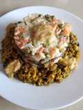 Ensaladilla con mini corona de arroz de tallos