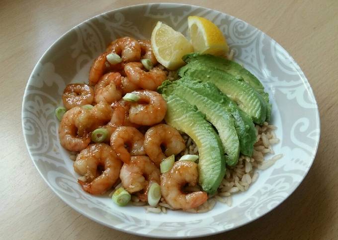 Recipe of Delicious Vickys Honey & Garlic Prawns with Brown Rice, GF DF EF SF NF