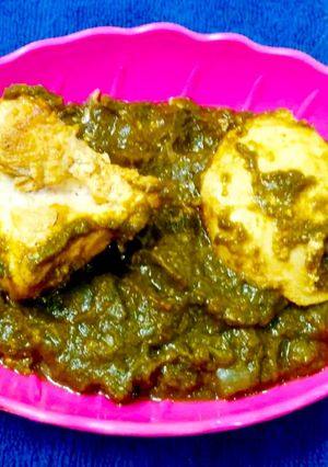 A picture of Spinach (saag) chicken.