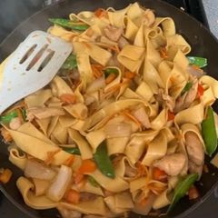 A picture of Chicken Stir Fry with Egg Noodles.