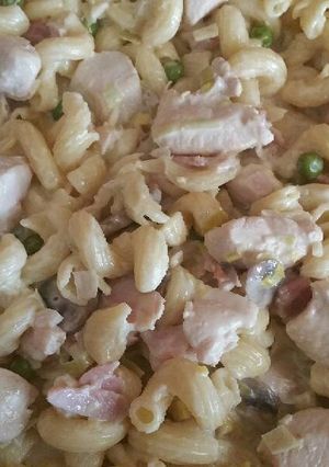 A picture of Chicken and leek stir fry.