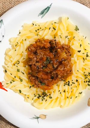 Hình của món Nui xoắn sốt bò băm-ăn dặm.