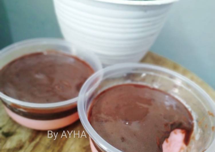 Cara Gampang Membuat Puding Susu Strawberry vla cokelat instan Anti Gagal