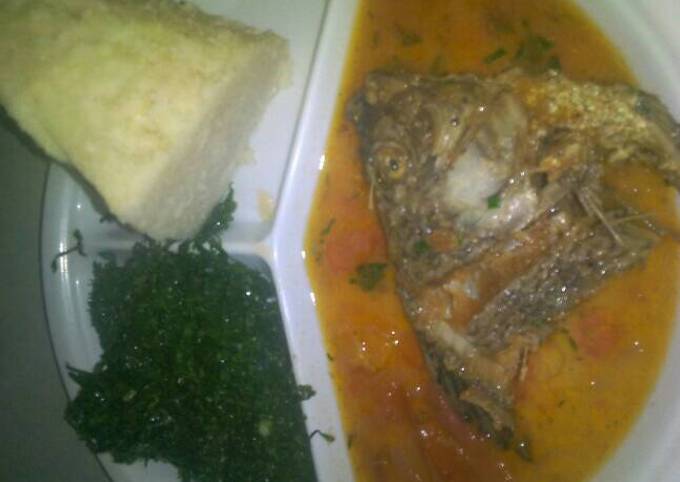 Fish stew and fried kales