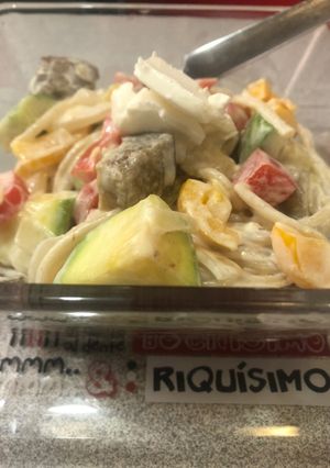 Una foto de Pasta con berenjena “estilo australiano”