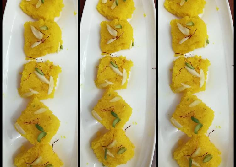 Recipe of Any-night-of-the-week Saffron Coconut 🥥 burfi