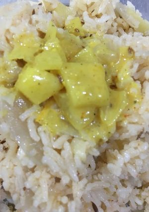 A picture of Rice with curry.