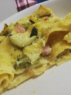Foto di Lasagne besciamella e crema di zucchine con pancetta