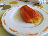 Pimientos rellenos de arroz y verduras al horno
