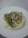 Tagliatelle with bacon and spinach