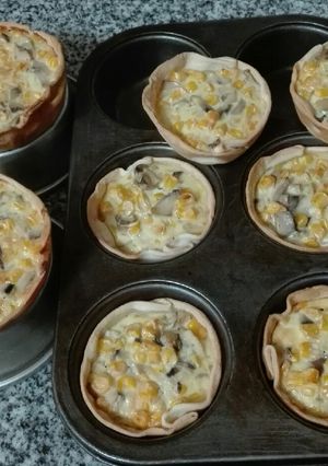 Una foto de Tartitas de choclo y champiñones