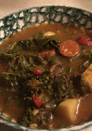 A picture of Kale and Chorizo soup.