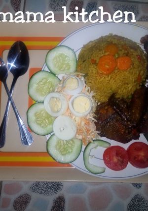 A picture of Fried rice with pepper chicken.