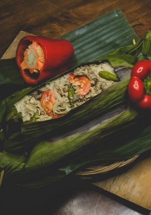 Foto resep Nasi bakar ayam suwir mercon