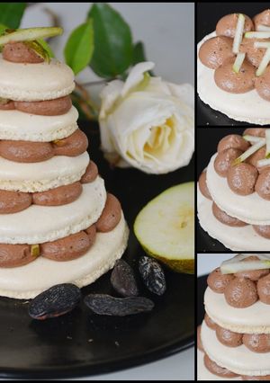 Une photo de Pyramide de macarons poire chocolat