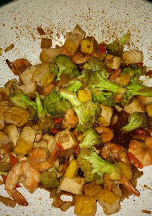Foto resep Udang cah tahu brokoli lada hitam