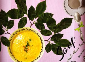 Hình của món Soup cá hồi  (quinoa- yến mạch - rau củ).