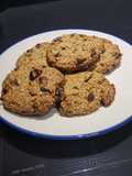 Galletas de chocolate, avena, y arándanos sin mantequilla