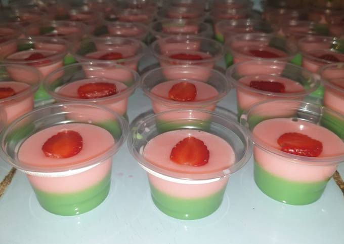 Resep Puding Nutrijel Pandan Stroberi 🍓🍓 Anti Gagal