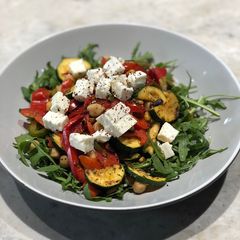 Mediterranean chickpea feta and grilled vegetable salad A picture of Mediterranean chickpea feta and grilled vegetable salad.